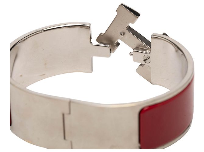 Bracciale Clic Clac H in smalto largo rosso Hermès GM - vista 4
