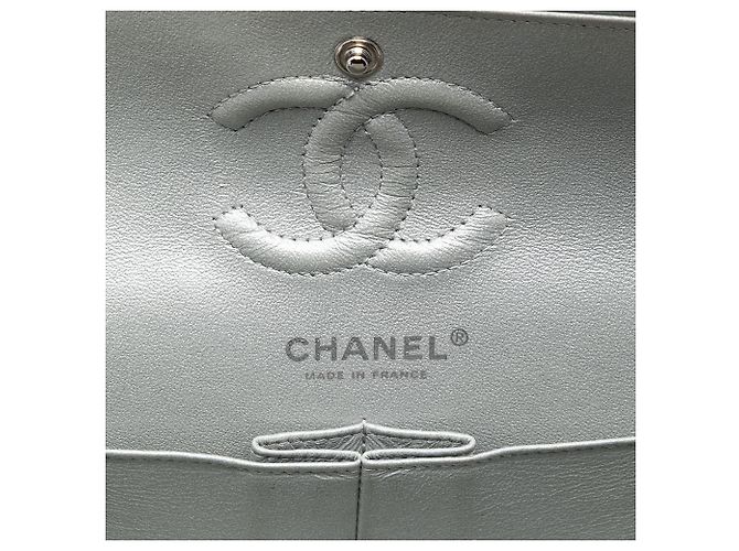 Chanel Silver Small Classic Chevron Metallic Crumpled Calfskin Double Flap Argento - vista 5