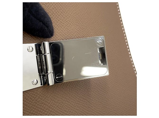 Sac à dépêches Hermès Pochette en cuir Epsom gris Etoupe Hermes Taupe - vue 11