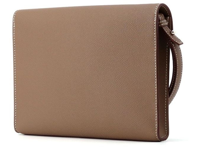 Sac à dépêches Hermès Pochette en cuir Epsom gris Etoupe Hermes Taupe - vue 2