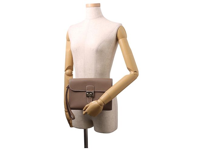 Sac à dépêches Hermès Pochette en cuir Epsom gris Etoupe Hermes Taupe - vue 4
