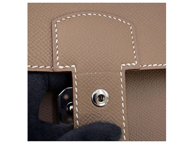 Sac à dépêches Hermès Pochette en cuir Epsom gris Etoupe Hermes Taupe - vue 8