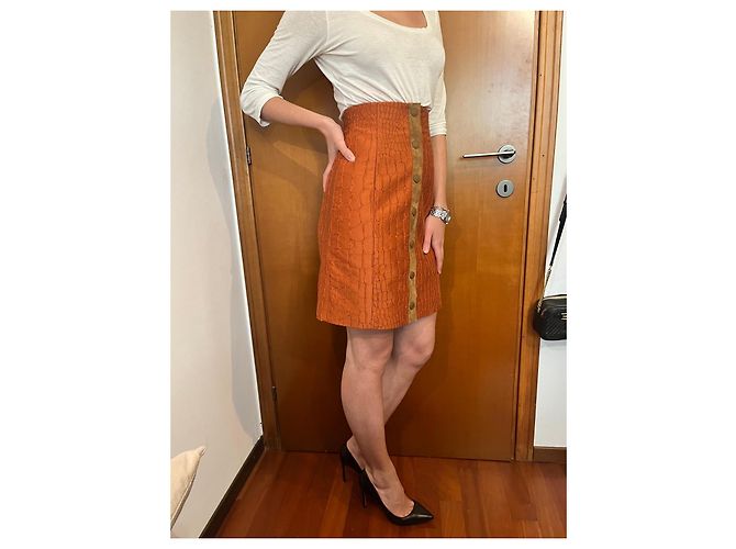 Minifalda Bally Naranja Efecto Cocodrilo Marrón claro - vista 5
