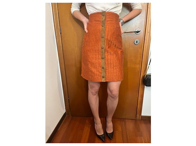 Minifalda Bally Naranja Efecto Cocodrilo Marrón claro - vista 6