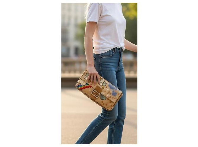 BORSA BAGUETTE FENDI ULTRA RARA MAXI RAINBOW WHIPSTITCH RICAMATA 3-WAY - vista 11