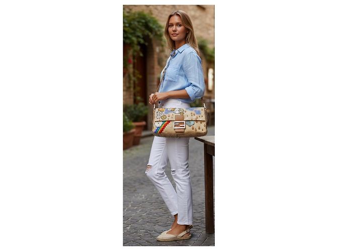 BORSA BAGUETTE FENDI ULTRA RARA MAXI RAINBOW WHIPSTITCH RICAMATA 3-WAY - vista 12