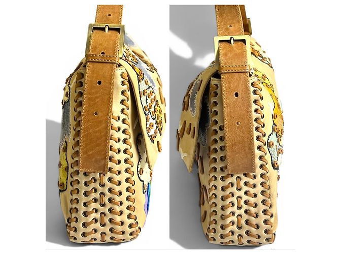 BORSA BAGUETTE FENDI ULTRA RARA MAXI RAINBOW WHIPSTITCH RICAMATA 3-WAY - vista 13