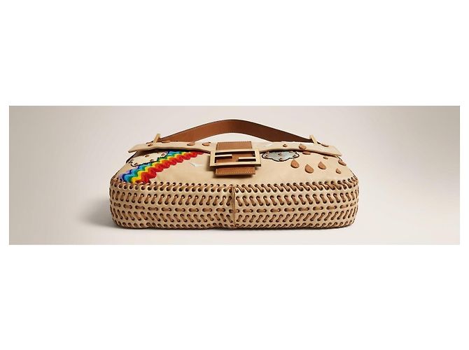 BORSA BAGUETTE FENDI ULTRA RARA MAXI RAINBOW WHIPSTITCH RICAMATA 3-WAY - vista 14