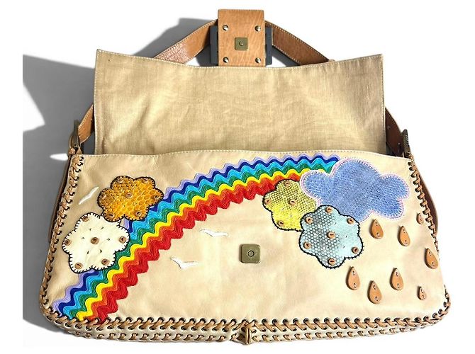 BORSA BAGUETTE FENDI ULTRA RARA MAXI RAINBOW WHIPSTITCH RICAMATA 3-WAY - vista 15