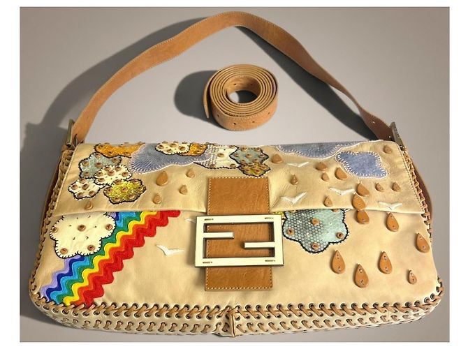 BORSA BAGUETTE FENDI ULTRA RARA MAXI RAINBOW WHIPSTITCH RICAMATA 3-WAY - vista 3