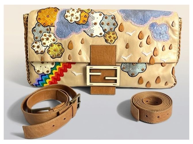 BORSA BAGUETTE FENDI ULTRA RARA MAXI RAINBOW WHIPSTITCH RICAMATA 3-WAY - vista 4