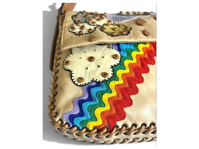 BORSA BAGUETTE FENDI ULTRA RARA MAXI RAINBOW WHIPSTITCH RICAMATA 3-WAY - vista 7