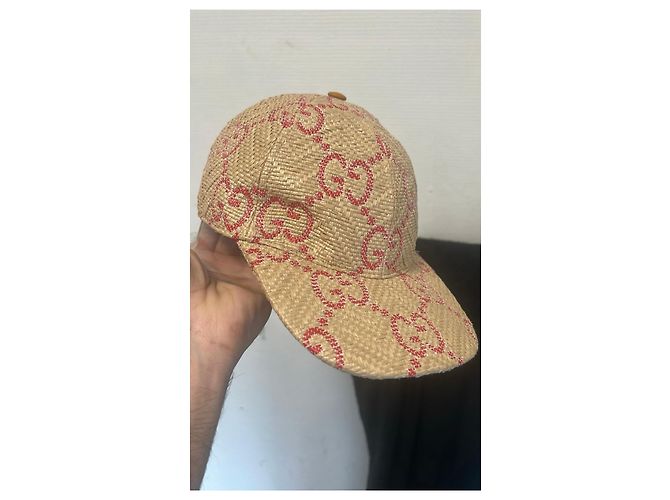 Gucci Cap aus Stroh mit rotem GG Monogramm - Ansicht 2