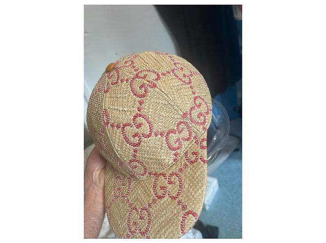 Gucci Cap aus Stroh mit rotem GG Monogramm - Ansicht 4