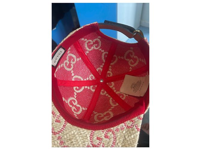 Gucci Cap aus Stroh mit rotem GG Monogramm - Ansicht 5