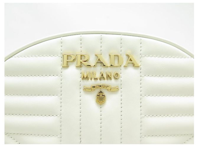 NUOBA BORSA PRADA DIAGRAMME CAMERA 1BH130 PELLE BIANCA A TRACCOLLA Bianco - Ansicht 6