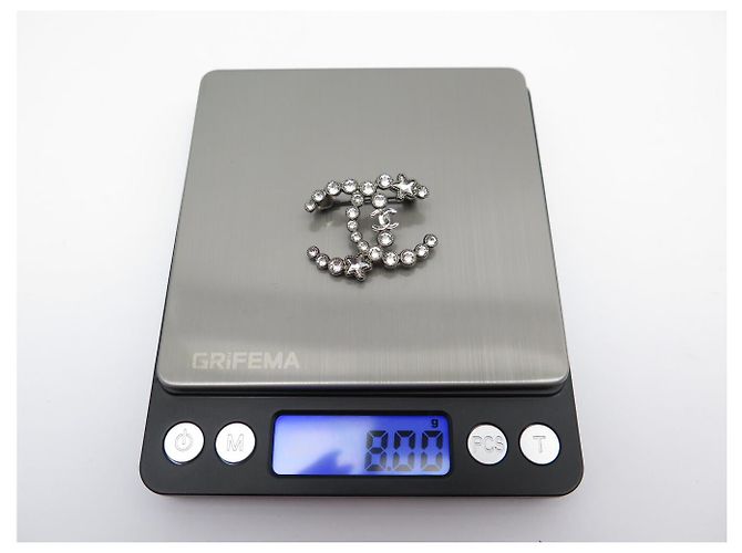 CHANEL CC LOGO STERN STRASS BROSCHE AUS SILBERFARBENEM METALL + STAR BOX - Ansicht 6