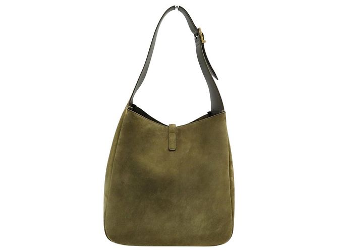 NUOVA BORSA SAINT LAURENT 5 À 7 LARGE 753837 PELLE SCAMOSCIATA KHAKI HOBO BAG Cachi - vista 2