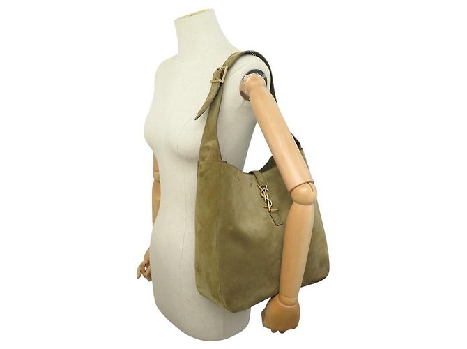 NUOVA BORSA SAINT LAURENT 5 À 7 LARGE 753837 PELLE SCAMOSCIATA KHAKI HOBO BAG Cachi - vista 6