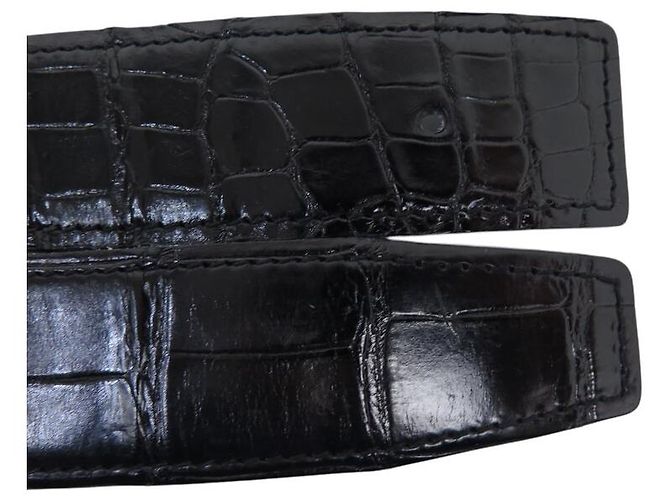 Autre Marque T95 BELT LOOP COMPATIBLE WITH HERMES 32MM BUCKLE IN BLACK CROCODILE LEATHER - view 6