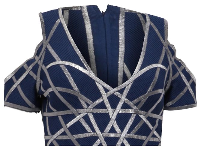 Abito a sirena Veronikka Caged Cold-Shoulder di Herve Leger by Max Azria in nylon blu - vista 2