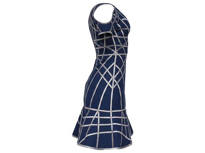 Abito a sirena Veronikka Caged Cold-Shoulder di Herve Leger by Max Azria in nylon blu - vista 3