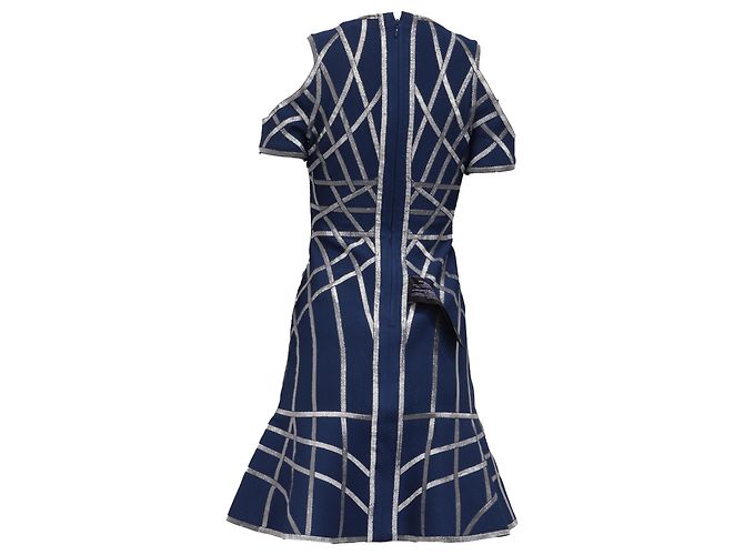Abito a sirena Veronikka Caged Cold-Shoulder di Herve Leger by Max Azria in nylon blu - vista 4