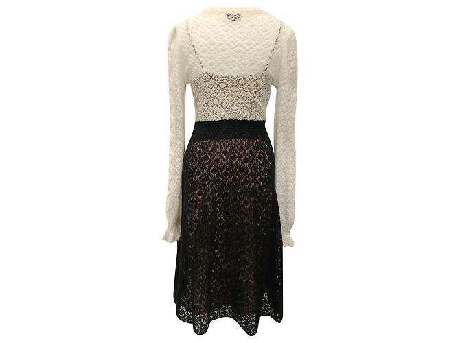 Timeless Abito midi in pizzo bicolore Chanel in lana nera Multicolore - view 3