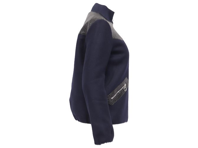 Giacca Biker Maje con zip in lana blu navy - vista 3