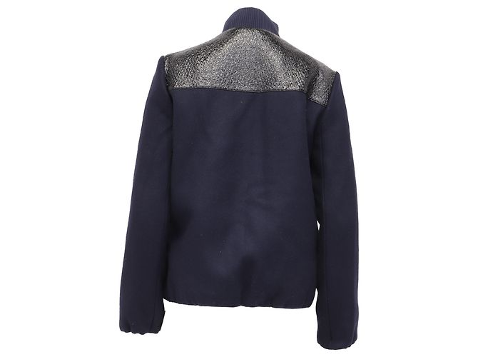 Giacca Biker Maje con zip in lana blu navy - vista 4