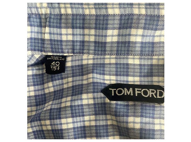 Tom Ford Karo-Hemd mit Knöpfen aus hellblauer Baumwolle Python drucken - Ansicht 6