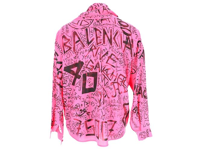 Balenciaga Graffiti Schalbluse aus rosa Polyester Pink - Ansicht 3