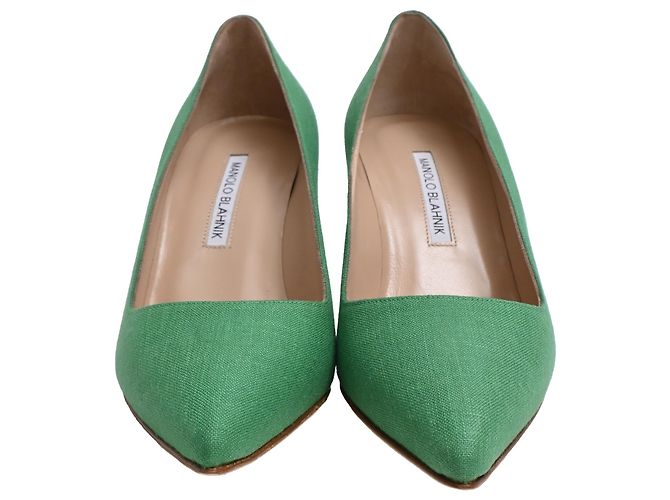Décolleté Manolo Blahnik BB 70 in lino verde - vista 2