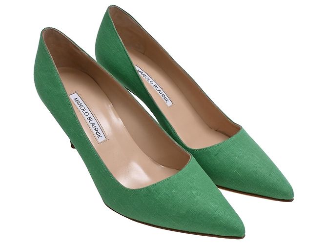 Décolleté Manolo Blahnik BB 70 in lino verde - vista 4