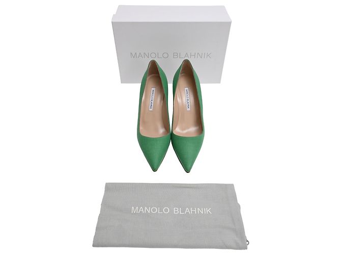 Décolleté Manolo Blahnik BB 70 in lino verde - vista 8