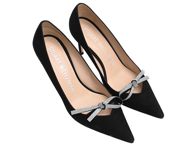 Décolleté Stuart Weitzman SW Bow 85mm in scamosciato nero - vista 4