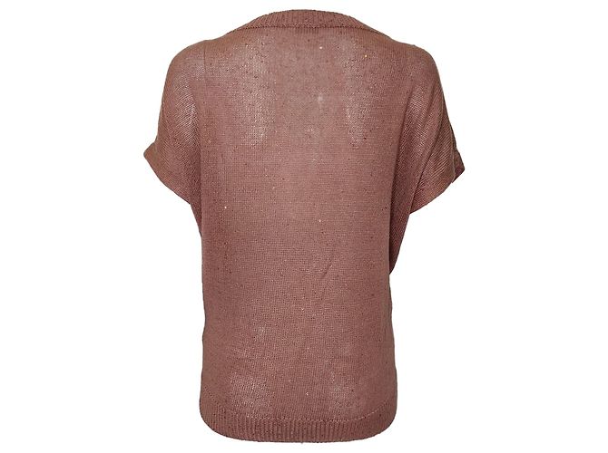 Brunello Cucinelli Rundhals-Pullover aus braunem Leinen Rot - Ansicht 3