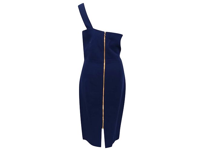 Abito midi monospalla Roland Mouret in lana blu navy - vista 3