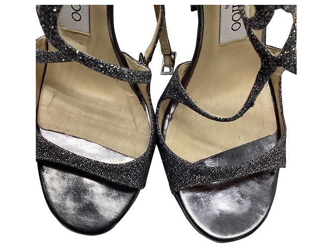 Sandali Lang in lamé antracite di Jimmy Choo in glitter argento Metallico - vista 11