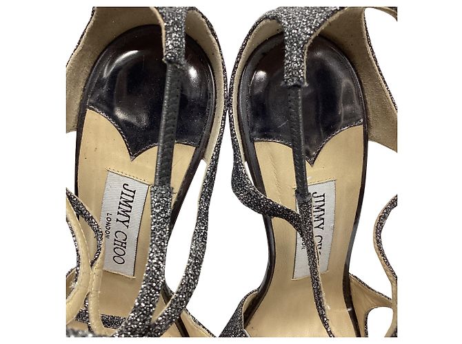 Sandali Lang in lamé antracite di Jimmy Choo in glitter argento Metallico - vista 12