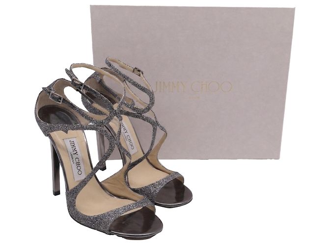 Sandali Lang in lamé antracite di Jimmy Choo in glitter argento Metallico - vista 6
