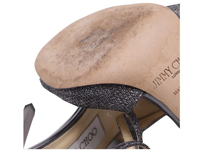 Sandali Lang in lamé antracite di Jimmy Choo in glitter argento Metallico - vista 8