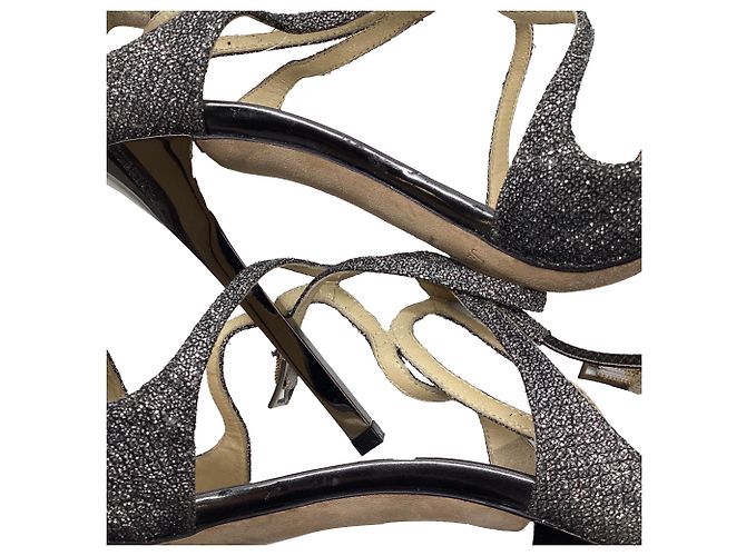 Sandali Lang in lamé antracite di Jimmy Choo in glitter argento Metallico - vista 9