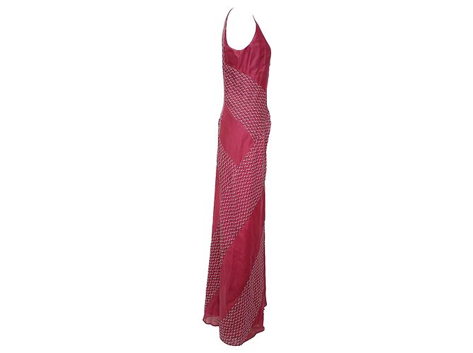 Vestido largo Sportmax con cuello en V estampado en algodón rojo Roja Burdeos - vista 2