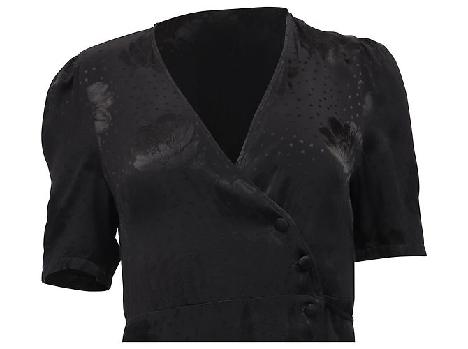 Wickelkleid Rouje Jacquard Gabin aus schwarzer Viskose - Ansicht 4