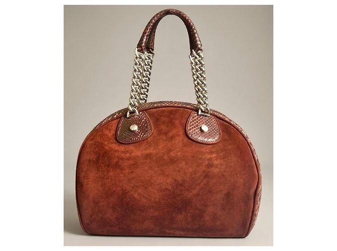 Rara borsa bowling Christian Dior Dice Gambler in scamosciato e pitone bordeaux Medium 2004 F/W Marrone Bordò Silver hardware - vista 10