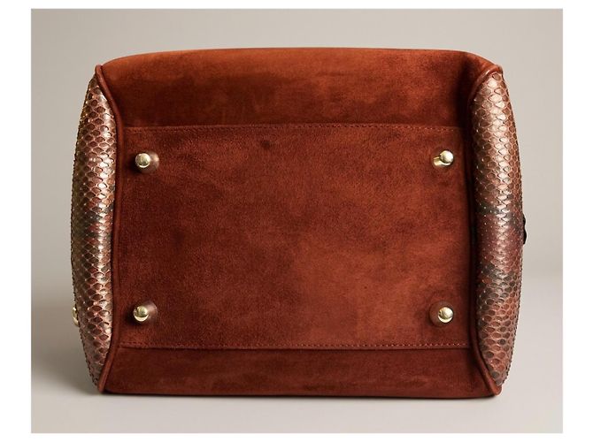 Rara borsa bowling Christian Dior Dice Gambler in scamosciato e pitone bordeaux Medium 2004 F/W Marrone Bordò Silver hardware - vista 13
