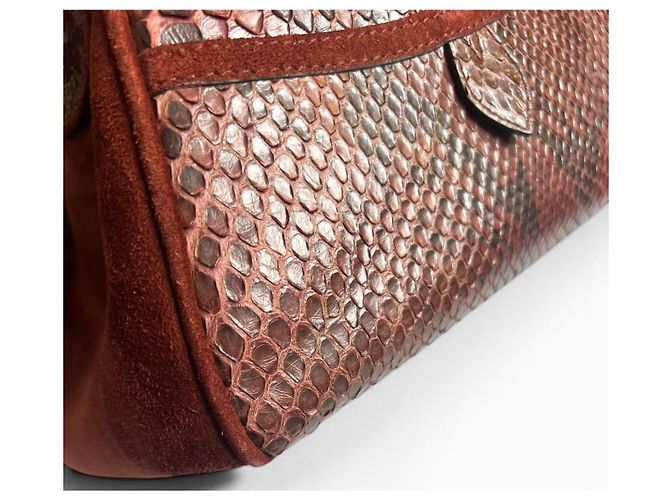 Rara borsa bowling Christian Dior Dice Gambler in scamosciato e pitone bordeaux Medium 2004 F/W Marrone Bordò Silver hardware - vista 14