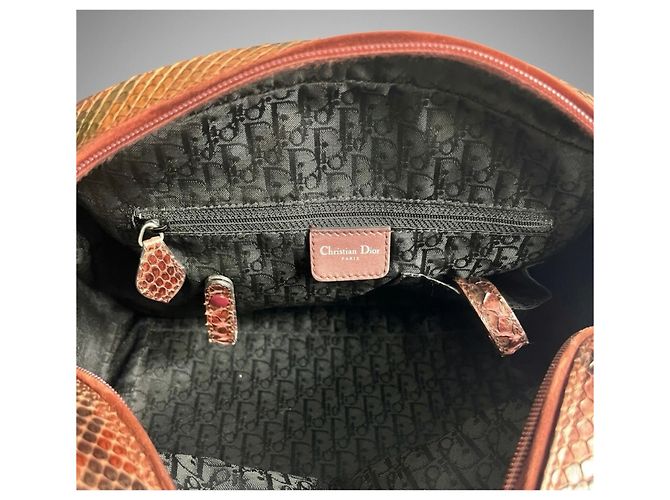 Rara borsa bowling Christian Dior Dice Gambler in scamosciato e pitone bordeaux Medium 2004 F/W Marrone Bordò Silver hardware - vista 15