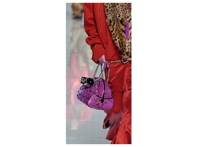 Rara borsa bowling Christian Dior Dice Gambler in scamosciato e pitone bordeaux Medium 2004 F/W Marrone Bordò Silver hardware - vista 5